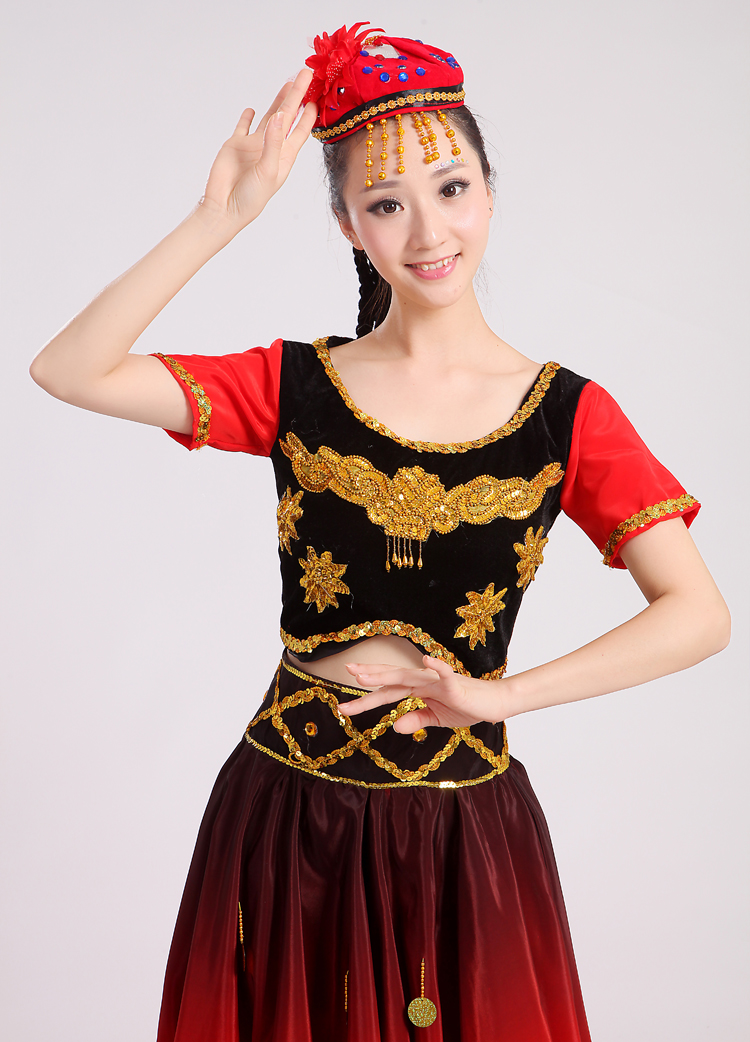 新款新疆维吾尔族舞蹈演出服装 女少数民族舞台演出饰 成人连衣裙