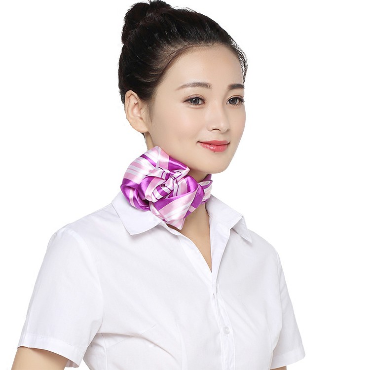 气质紫色条纹丝巾银行酒店空姐女士颈巾围巾工作服套装配饰职业小