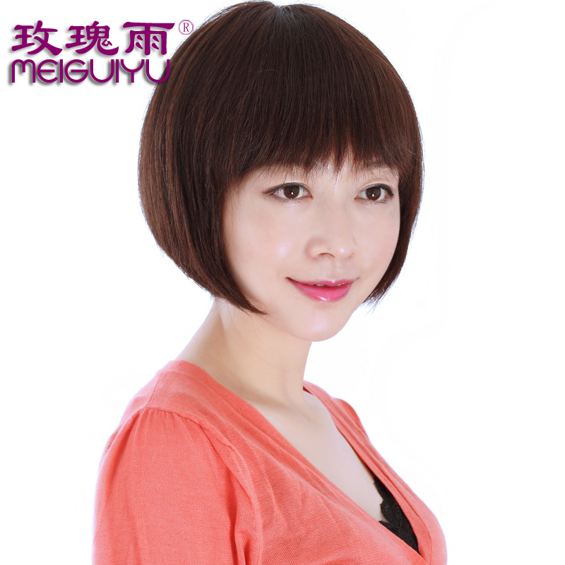 玫瑰雨 自然真发假发碎齐刘海气质bobo 假发短发女士假发