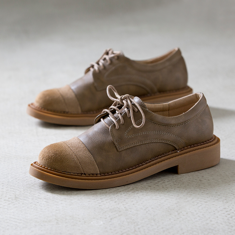 复古圆头小皮鞋女2017秋季新款英伦风女鞋休闲系带平跟平底单鞋女