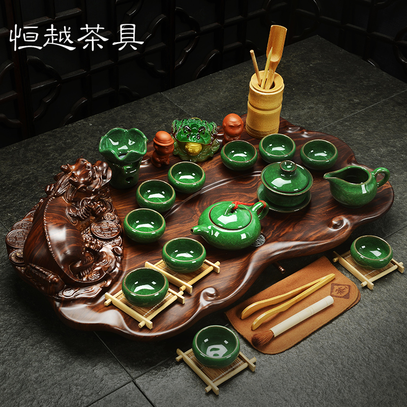 陶瓷紫砂冰裂功夫茶具 科技木茶盘 整套茶具套装 茶台茶海特价