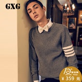 GXG男装 2017秋季新品双色毛衣圆领套头羊毛衫针织衫男#173820001