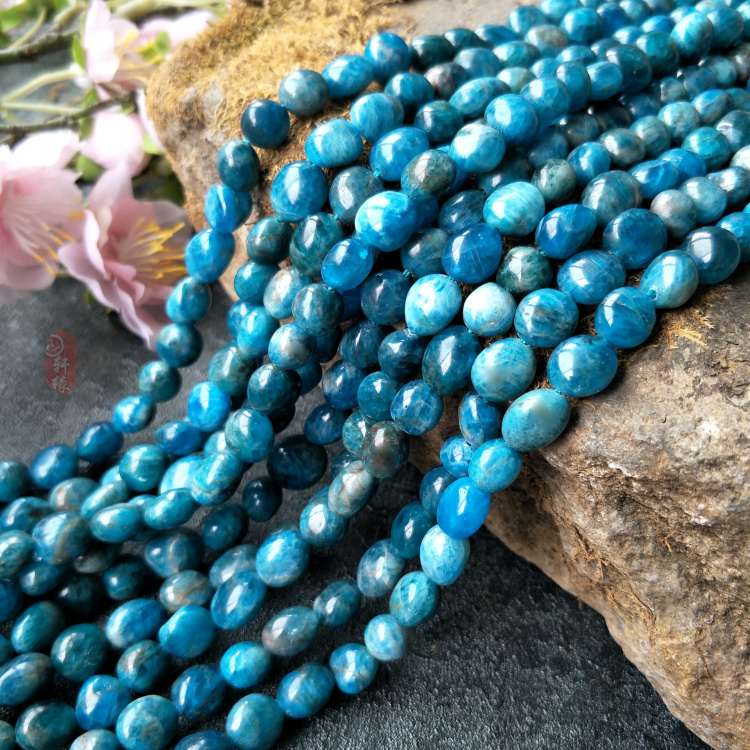 天然磷灰石随形散珠 蓝磷灰蛋形不定形颗粒珠串 diy手链饰品配珠