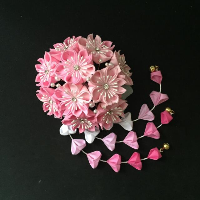 日本和服和风细工花头饰 粉色樱花簇大花簪汉服二次元动漫发饰