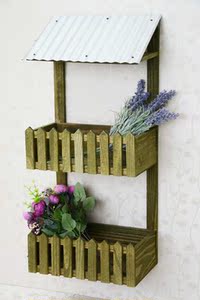 乡村风格田园栅栏铁皮房沿造型实木花架壁挂壁