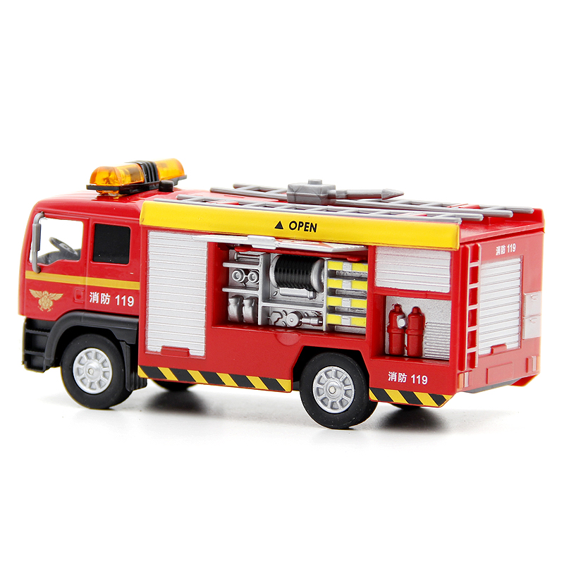 儿特爱119城市消防车 仿真合金消防水罐车声光回力救火车模型玩具