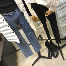 0.35KG 显瘦好搭 高腰弹力直筒牛仔裤 chic时髦复古