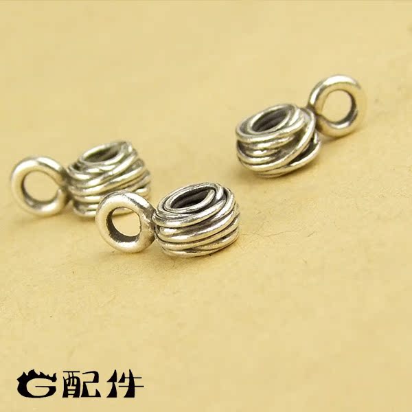 【g配件】diy手链串珠银配件泰国手工银纯银做旧银丝带环隔珠吊坠