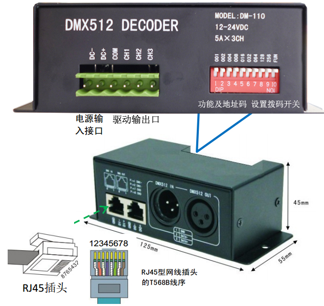 全新正品led灯带5050七彩rgb专用 dmx512解码器 控制器 三通道