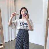 T恤女上衣 日常百搭 韩国 简约字母印花夏季短袖 chic Blackpink