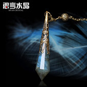 灵摆占卜吊坠能量石天然水晶项链灰月光紫粉白黄蓝砂黑曜石六芒星