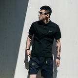 BDCT 黑色刺绣港风Polo衫男 夏天日系复古潮牌修身翻领保罗短袖