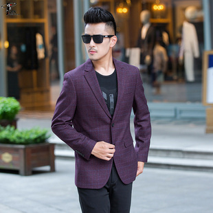 杭派男装 秋新款时尚格子小西装男士休闲西服