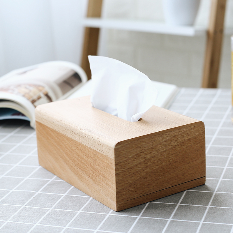 日式整木简约纸巾盒创意客厅车用抽纸盒橡办公桌面杂物收纳盒子