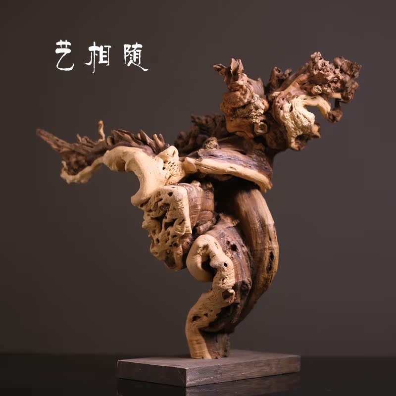 天然根雕摆件客厅玄关树根装饰品 陶瓷佛像办公室禅意新中式软装