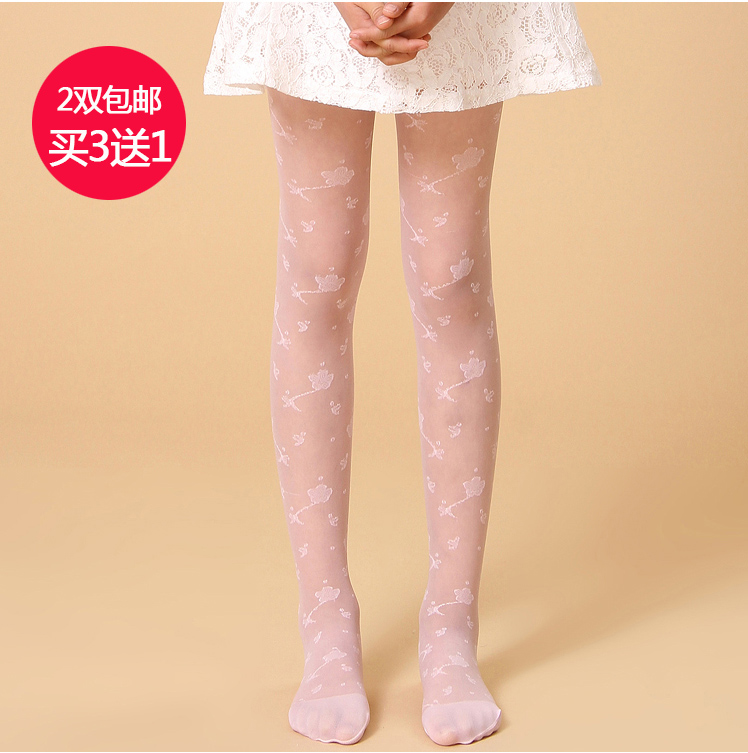 儿童连裤袜女童包芯丝袜夏季薄款超薄透明提花连体袜长筒袜子