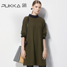 Pukka/蒲牌秋装新款原创设计大码女装肌理棉纯色长袖连衣裙图片
