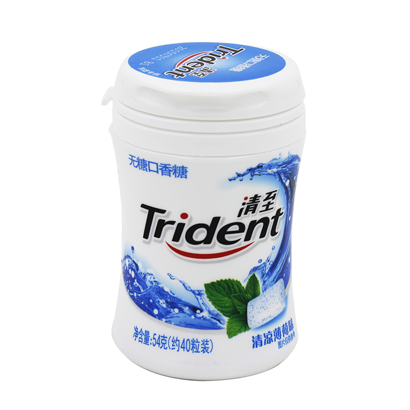 trident/清至54g瓶装无糖口香糖40粒装波兰进口零食糖果新品上市