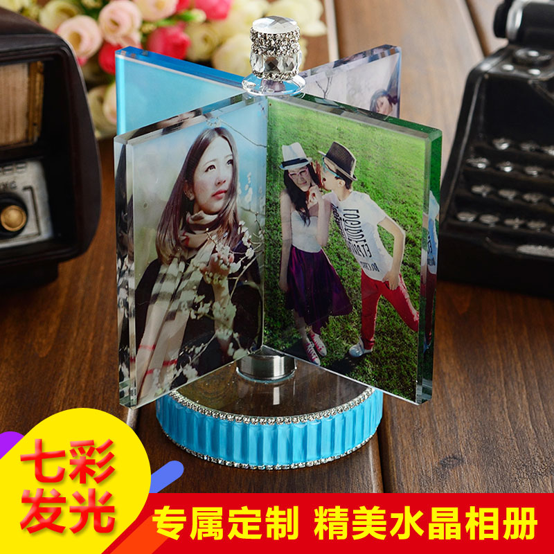 水晶风车水晶魔方个性diy照片制作 旋转摆台相片相册影像定制摆件