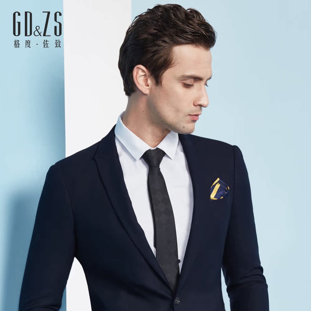 gd&zs/格度·佐致宝蓝色正装西服戗驳领英伦修身一粒扣西装上衣