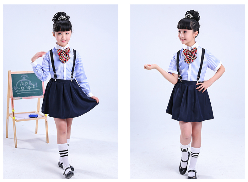 儿童背带裤演出服中小学生大合唱主持人演讲朗诵服装男女童礼服夏