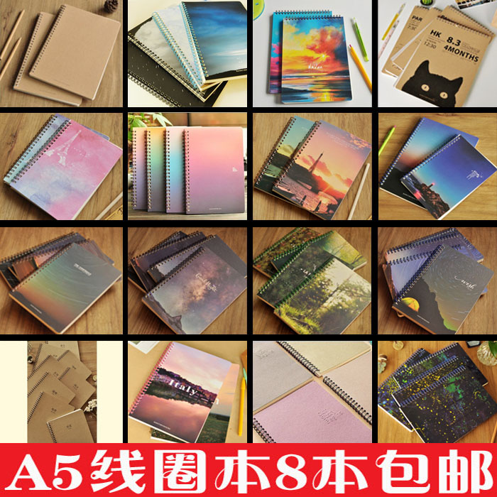 16k和32k的图片对比,16开和32开图片 a5 b5 线圈本侧翻厚32k 16k螺旋本 笔记本记事本复古日记本