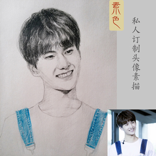 专业定制素描头像定制彩铅真人手绘