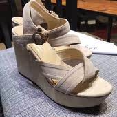 vivi女鞋 欧美真皮坡跟高跟鞋风羊猄皮内羊皮垫新款凉鞋
