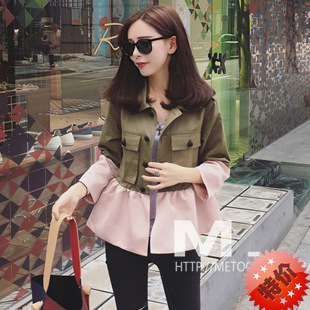 2016秋装新款韩版时尚军工装外套女短款下摆