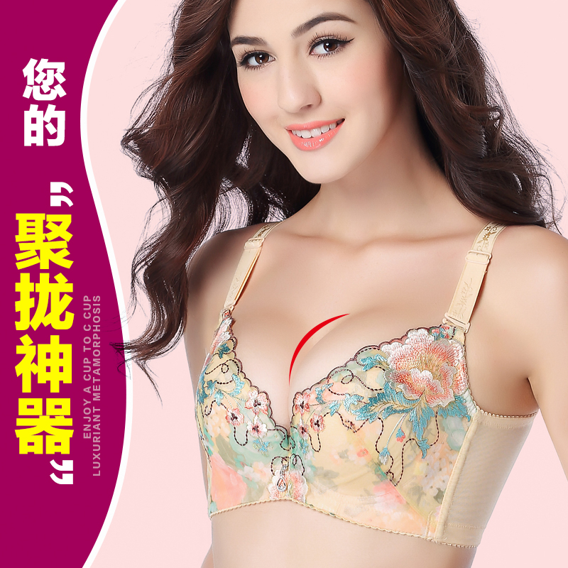 夏季性感内衣可插片小胸聚拢调整型文胸收副乳大胸薄模杯胸罩刺绣 - 性感内衣