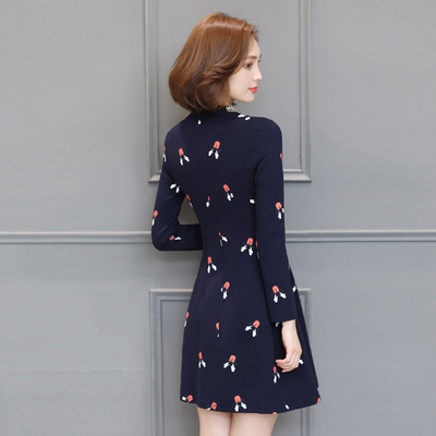 2017春季新款修身假两件套装雪纺连衣裙女长