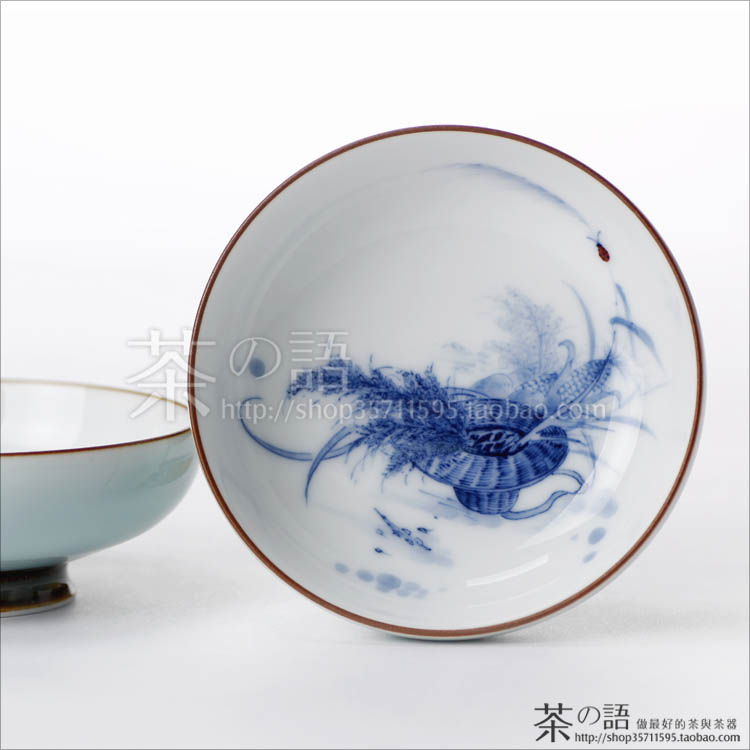 景德镇手绘青花瓷品茗杯/功夫茶具/手工制作茶杯/高温色釉圈足杯