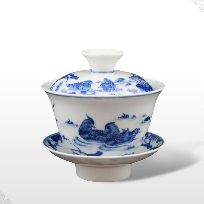 淘瓷缘景德镇手绘青花瓷器茶具盖碗三才杯茶碗绿茶盖碗青花盖碗茶
