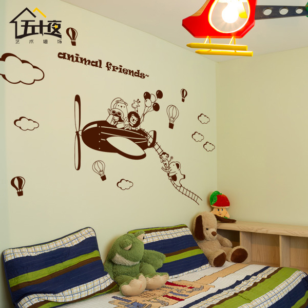 热销贴饰 动物飞船可爱儿童房幼儿园墙贴_易购