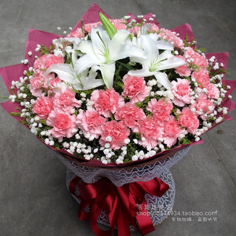惠州母亲节生日玫瑰鲜花速递百合花束康乃馨礼盒同城鲜花店送花