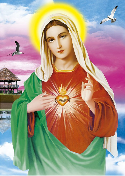 天主教圣物——高清圣母圣心3d立体画像40x60cm