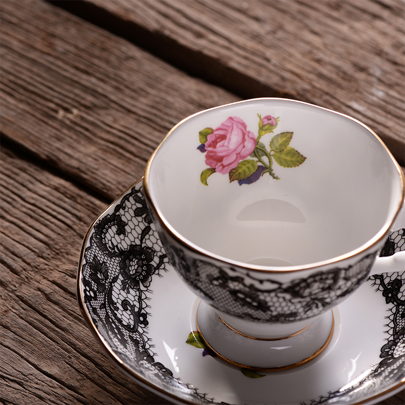 妙HOME black Spanish lace下午茶杯碟描金 茶具 甜品盘 精细骨瓷