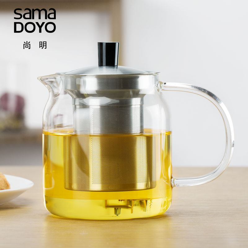 尚明玻璃茶壶大容量花茶壶 不锈钢过滤玻璃茶具耐热玻璃泡茶壶
