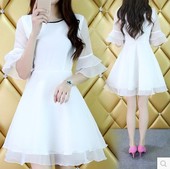 限时打折 满就减 2017春夏 女装新款 公主白色显瘦连衣裙