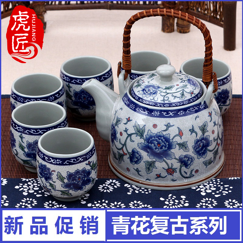 虎匠景德镇陶瓷茶壶大号青花瓷提梁壶过滤家用泡茶套装凉水壶茶具