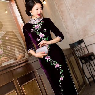 旗袍裙妈妈装婚礼服婚宴高档金丝