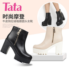 Tata 短靴粗跟圆头女靴2C142CD5 他她秋季专柜同款 清仓