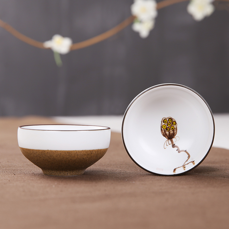 粗陶品茗杯景德镇手绘茶杯陶瓷口杯功夫茶具单杯普洱杯茶盏小杯子