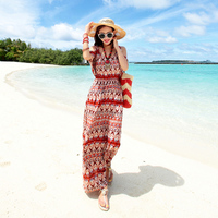 西米亚女神款夏季无袖露腰度假海滩裙沙滩裙显