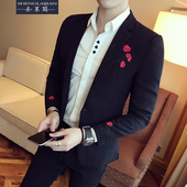 修身 男刺绣宴会晚会礼服 小西装 主持人演出服韩版 新郎结婚西服套装