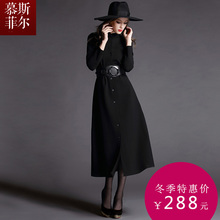 风衣式连衣裙秋 OL气质修身 新款 打底中长裙长袖 女装 欧洲站2014秋装