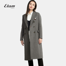 艾格 Etam 冬季时尚 长款双排扣毛呢大衣160134284图片