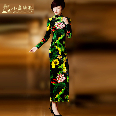 改良旗袍长款长袖秋冬日常修身复古旗袍裙冬款