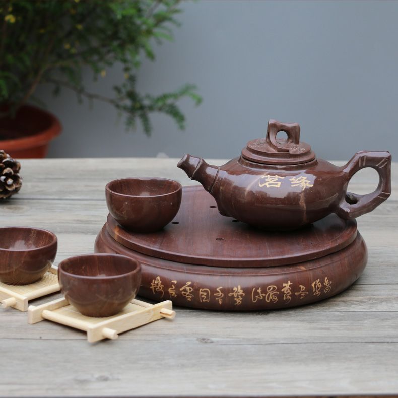 御工坊木鱼石茶具茶壶整套装手工节日礼品山东济南特产
