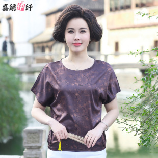 嘉绣伊纤妈妈装夏季新款40-50岁新款短袖T恤